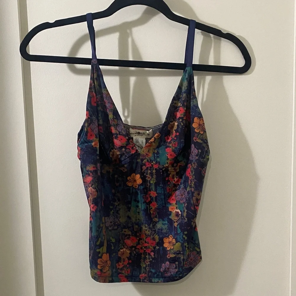 NATURAL LIFE Navy Multicolor Floral Spaghetti Strap Camisole NWOT - Picture 2 of 5